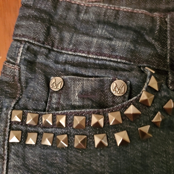 Miley Cyrus Max Azria Studded Denim Shorts - Picture 2 of 4